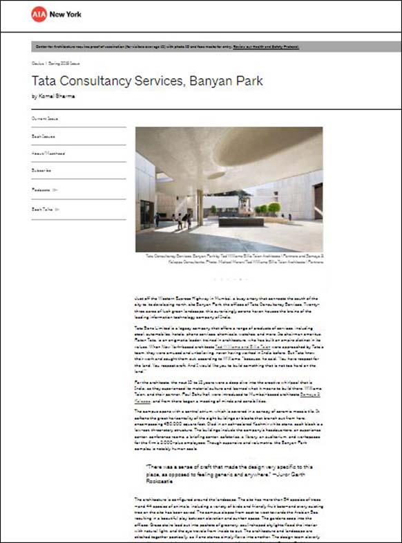 Tata Consultancy Services, Banyan Park - AIA New York 2019